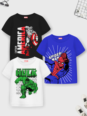 MARVEL BY MISS & CHIEF Boys Cartoon/Superhero Cotton Blend Regular T Shirt(Multicolor, Pack of 3)