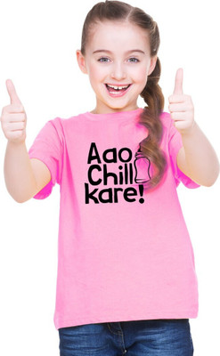 CHOMBOOKA Girls Printed Polyester Oversized T Shirt(Pink, Pack of 1)