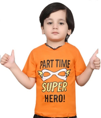 TADEO CREATION Boys Printed Cotton Blend Oversized T Shirt(Orange, Pack of 1)