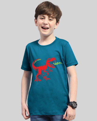 AOOSH Boys Printed Cotton Blend Regular T Shirt(Dark Blue, Pack of 1)