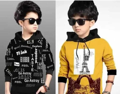 VKND Boys Printed Cotton Blend Regular T Shirt(Gold, Black, Pack of 2)