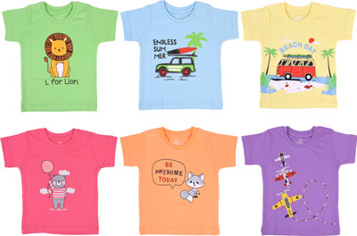 Toddylon Baby Boys & Baby Girls Graphic Print Pure Cotton Regular T Shirt(Multicolor, Pack of 6)