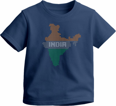 Luv My India Boys & Girls Graphic Print Pure Cotton Regular T Shirt(Blue, Pack of 1)