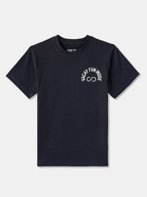 R&B Boys Printed Pure Cotton Regular T Shirt(Blue, Pack of 1)