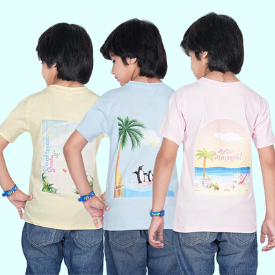 DIFRU Baby Boys & Baby Girls Graphic Print Pure Cotton Regular T Shirt(Multicolor, Pack of 3)