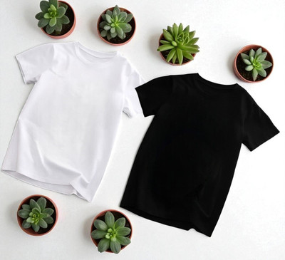 LAVENIR Baby Boys & Baby Girls Graphic Print Cotton Blend Regular T Shirt(Black, White, Pack of 2)