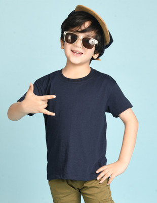 Nusyl Boys Solid Cotton Blend Oversized T Shirt(Blue, Pack of 1)