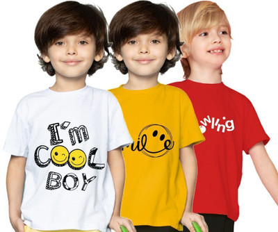 YAZH TEXWORLD Boys Graphic Print Cotton Blend Regular T Shirt(Multicolor, Pack of 3)