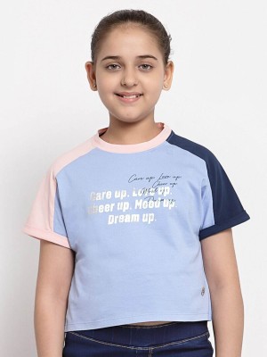 Pepe Jeans Girls Printed Pure Cotton T Shirt(Blue, Pack of 1)