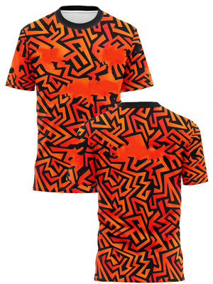 IZON Printed Men V Neck Orange T-Shirt