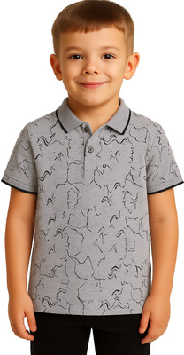 Fasla Boys Printed Cotton Blend Regular T Shirt(Grey, Pack of 1)