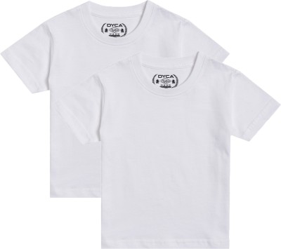 Dyca Boys Solid Pure Cotton T Shirt(White, Pack of 2)