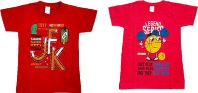 Vivin Collection Boys Printed Pure Cotton Regular T Shirt(Multicolor, Pack of 2)