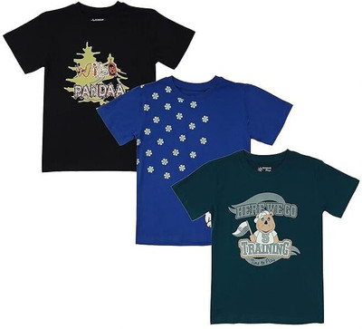 Texman Boys Printed Pure Cotton Regular T Shirt(Multicolor, Pack of 3)
