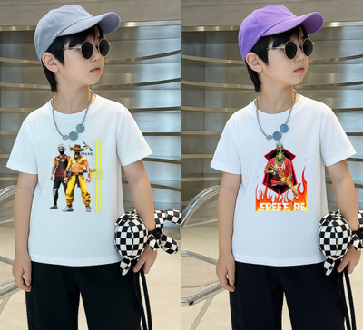 Lecowar Boys Graphic Print Polyester Regular T Shirt(White, Pack of 1)