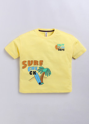 CRAZYPENGUIN ELITE Boys Printed Pure Cotton Oversized T Shirt(Yellow, Pack of 1)