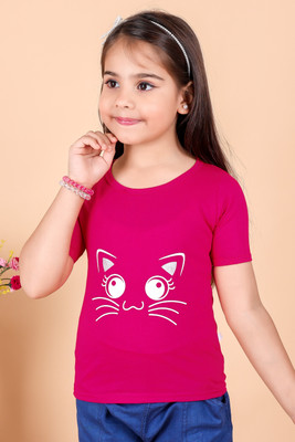 JY TRADERS Baby Girls Printed Pure Cotton Regular T Shirt(Red, Pack of 1)