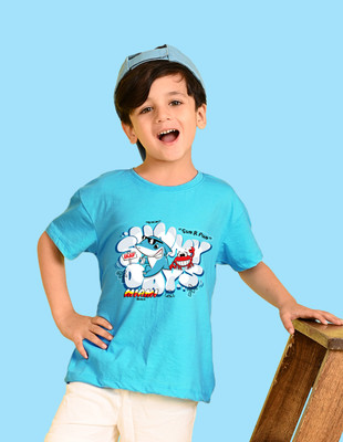 Nusyl Boys Graphic Print Cotton Blend Oversized T Shirt(Blue, Pack of 1)