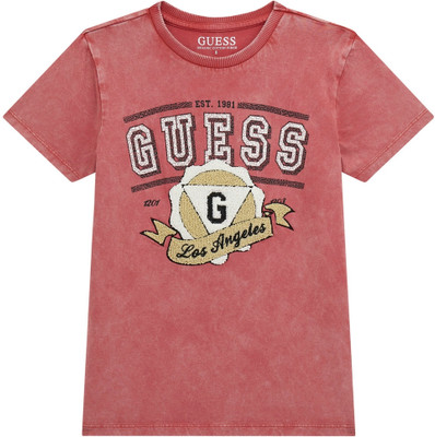 GUESS Boys Printed Pure Cotton Regular T Shirt(Red, Pack of 1)