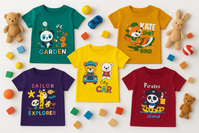 Stylelogy Baby Boys & Baby Girls Printed Cotton Blend Regular T Shirt(Multicolor, Pack of 5)