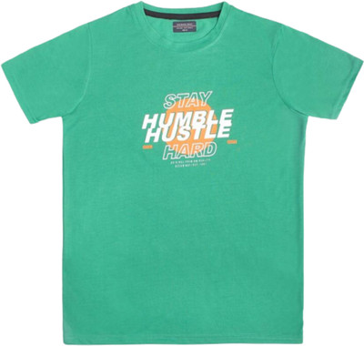 OCEANWAY Boys Printed Pure Cotton Regular T Shirt(Green, Pack of 1)