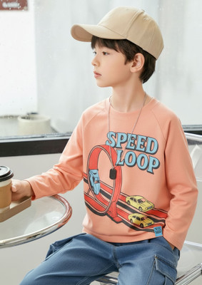 FROSEN FOX Boys Self Design Pure Cotton Regular T Shirt(Orange, Pack of 1)