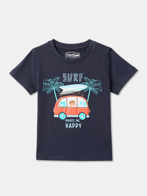 R&B Boys Printed Cotton Blend Regular T Shirt(Blue, Pack of 1)
