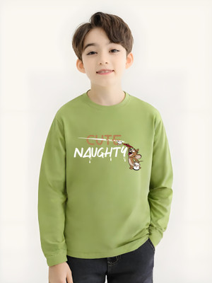 QYLA Boys & Girls Printed Pure Cotton Regular T Shirt(Grey, Pack of 1)