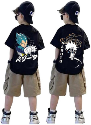 toystshirt Boys Printed Pure Cotton Oversized T Shirt(Black, Pack of 2)