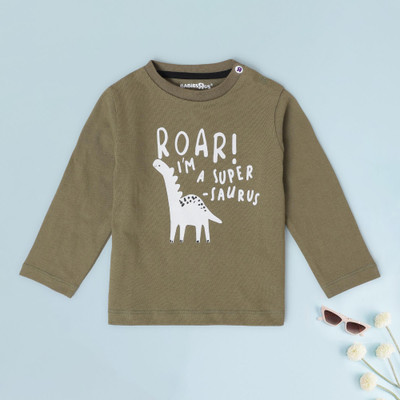 BabiesRus Baby Boys Printed Pure Cotton Regular T Shirt(Brown, Pack of 1)
