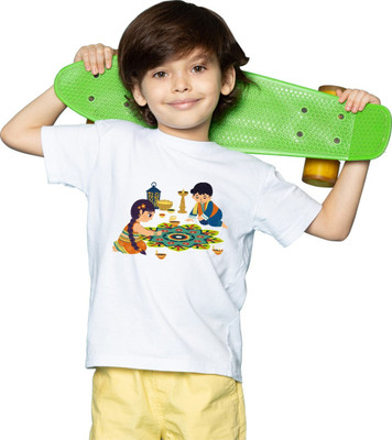 CHOMBOOKA Boys Printed Polyester Regular T Shirt(White, Pack of 1)