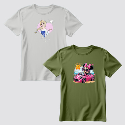 MGRS Baby Girls Graphic Print Pure Cotton Regular T Shirt(Multicolor, Pack of 1)