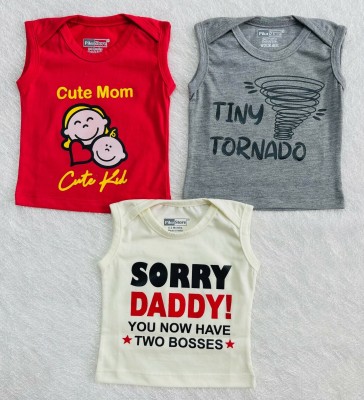 Piku Store Baby Boys & Baby Girls Graphic Print Cotton Blend T Shirt(Grey, Pack of 1)
