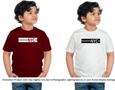 CHOMBOOKA Boys Printed Cotton Blend Regular T Shirt(Maroon, Pack of 2)