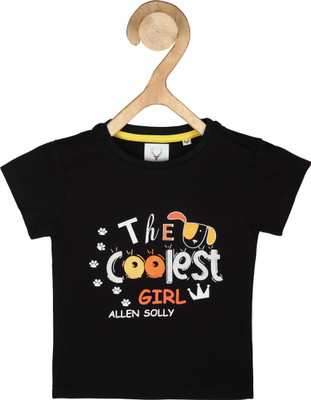 Allen Solly Girls Printed Viscose Rayon Regular T Shirt(Black, Pack of 1)