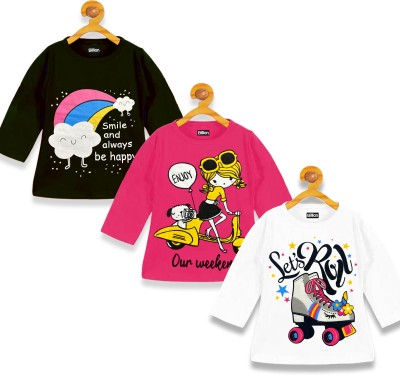 Billion Girls Printed Cotton Blend T Shirt(Multicolor, Pack of 3)