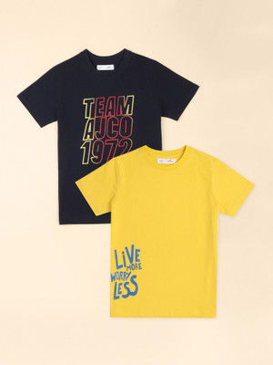 Alan Jones Boys Printed Cotton Blend Regular T Shirt(Multicolor, Pack of 2)