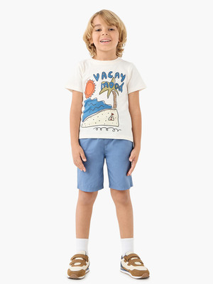 JUNIORS by Babyshop Boys Printed Pure Cotton Regular T Shirt(White, Pack of 1)