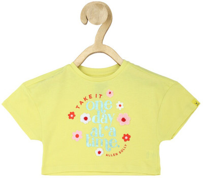 Allen Solly Girls Graphic Print Pure Cotton Regular T Shirt(Yellow, Pack of 1)