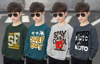 Infinite Picz Boys Typography, Printed Cotton Blend Regular T Shirt(Multicolor, Pack of 4)