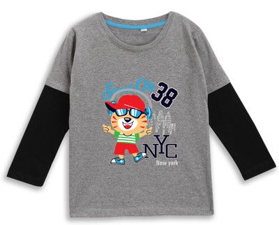 JONIMONI Boys & Girls Printed Pure Cotton Regular T Shirt(Grey, Pack of 1)