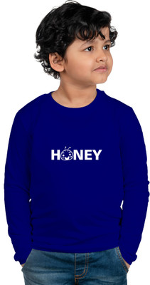 CHOMBOOKA Boys Typography Cotton Blend Regular T Shirt(Blue, Pack of 1)