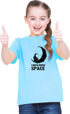 Mahi Fab Trend Girls Typography, Printed Polyester Oversized T Shirt(Light Blue, Pack of 1)