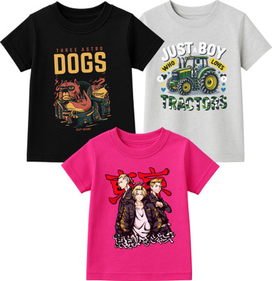 My Swag Boys Graphic Print Pure Cotton Regular T Shirt(Multicolor, Pack of 3)