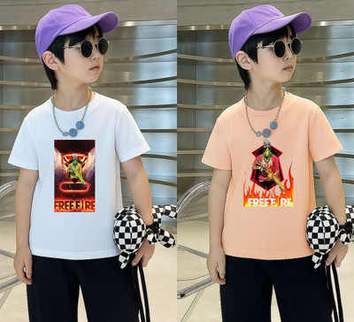 Lecowar Boys Printed Polyester Regular T Shirt(White, Pink, Pack of 1)