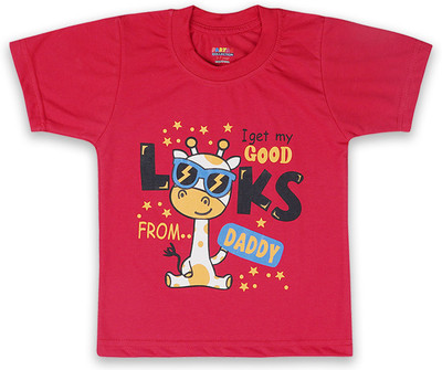 Shakubhar Boys Printed Pure Cotton Regular T Shirt(Red, Pack of 1)