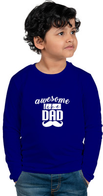 CHOMMBOOKA Boys Typography Pure Cotton Regular T Shirt(Blue, Pack of 1)