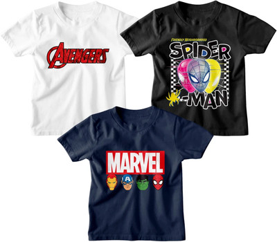 MARVEL BY MISS & CHIEF Boys Printed Cotton Blend Regular T Shirt(Multicolor, Pack of 3)