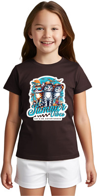 My Swag Girls Graphic Print Pure Cotton Regular T Shirt(Brown, Pack of 1)