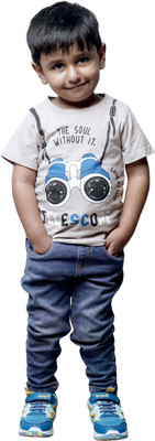 goofy styles Boys Graphic Print Cotton Blend Regular T Shirt(Grey, Pack of 1)